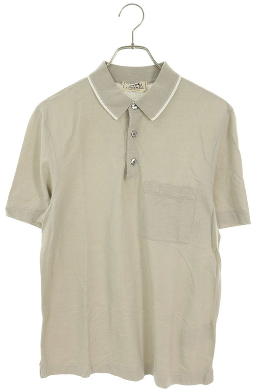 HERMES H Logo Embroidered Pocket S/S Polo Beige Size XS