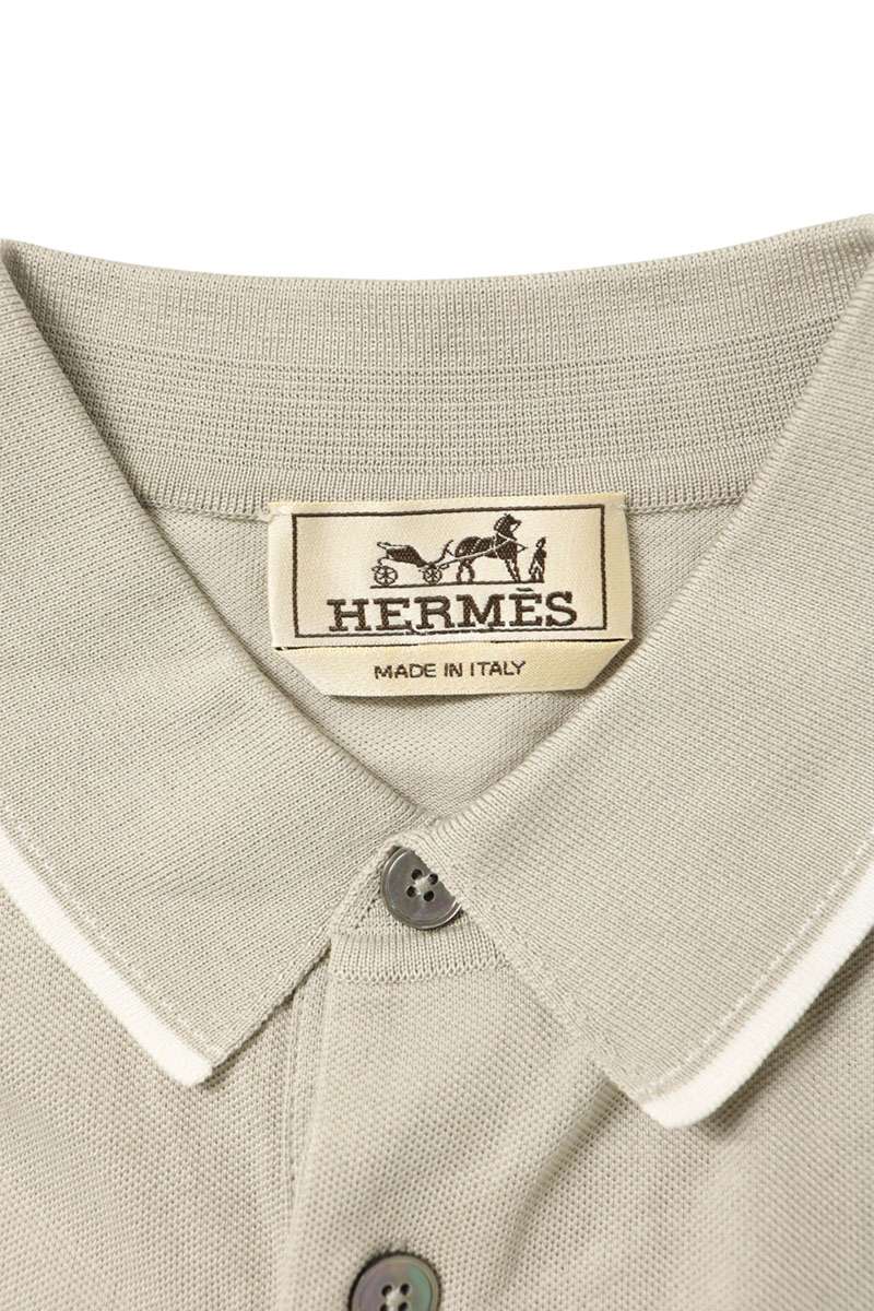 HERMES H Logo Embroidered Pocket S/S Polo Beige Size XS
