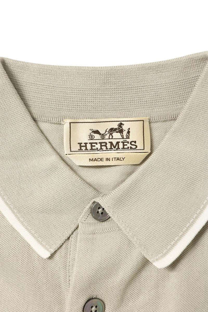 HERMES H Logo Embroidered Pocket S/S Polo Beige Size XS