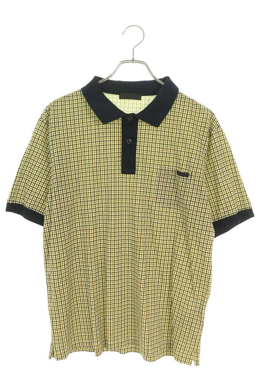 PRADA Houndstooth Short Sleeve Polo Yellow Size XXL