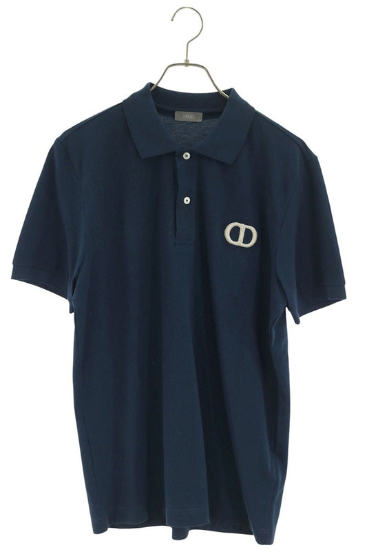 DIOR CD Logo Short Sleeve Cotton Polo Blue Size M