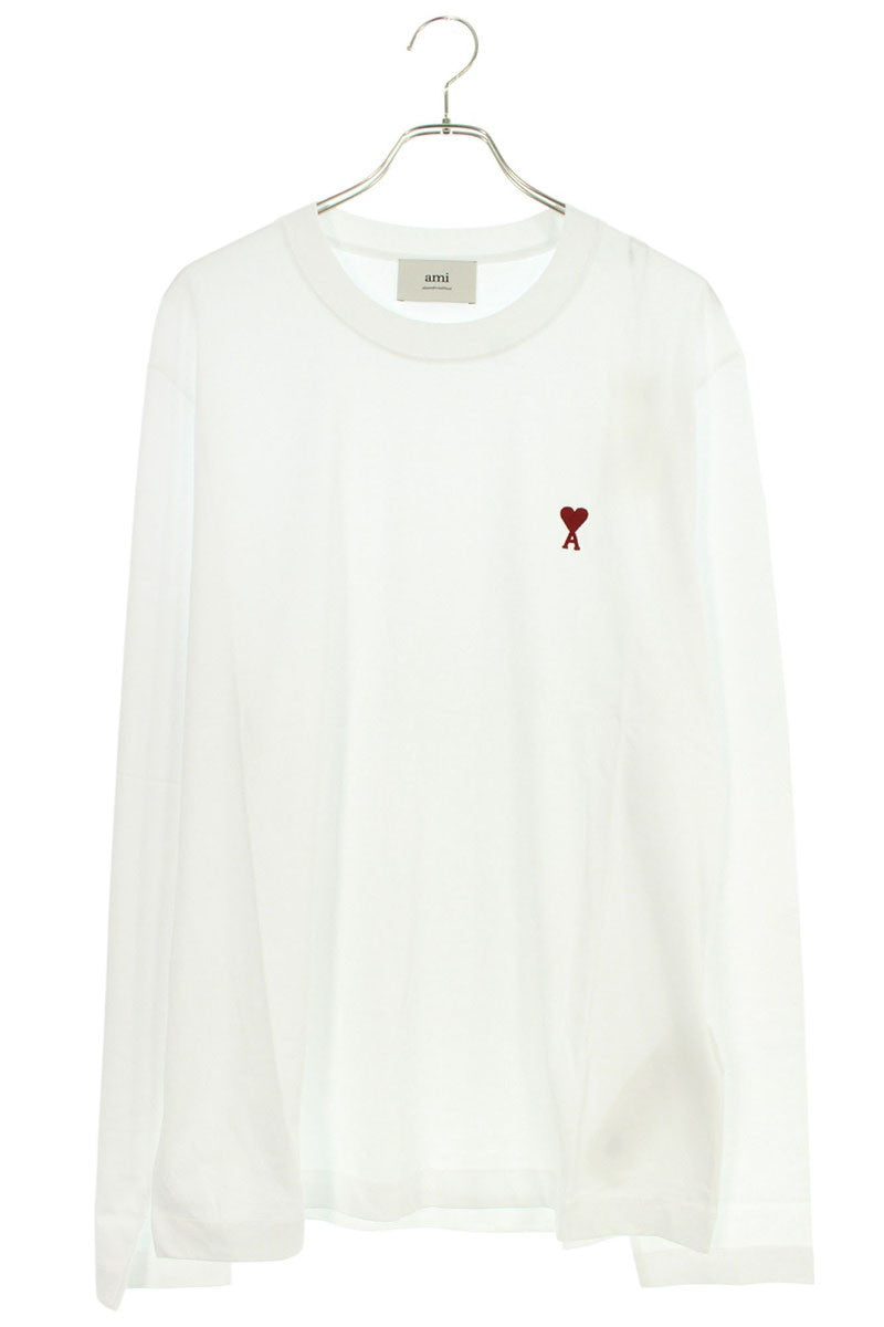 AMI Embroidered Long Sleeve T-Shirt White x Red Size XXL