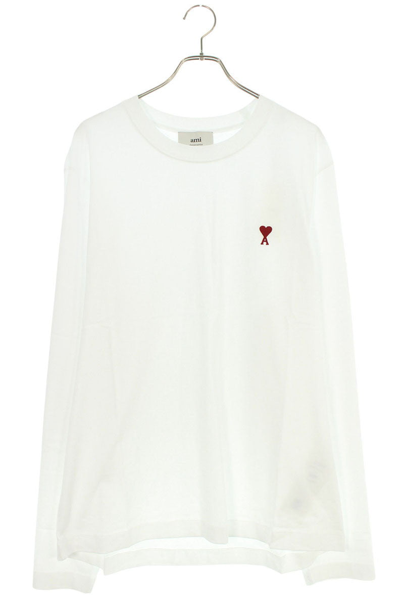 AMI Embroidered Long Sleeve T-Shirt White x Red Size XXL