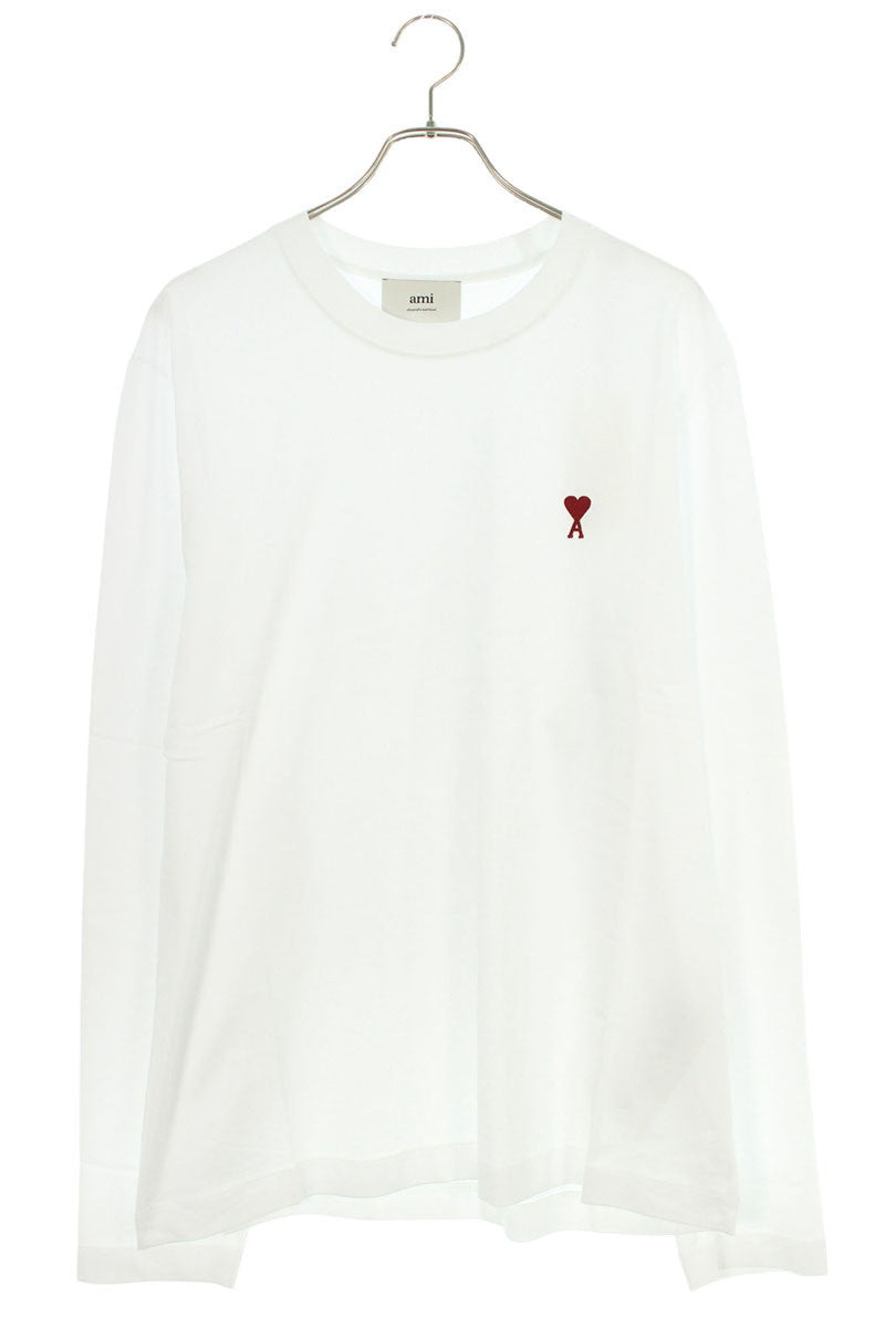AMI Embroidered Long Sleeve T-Shirt White x Red Size XL