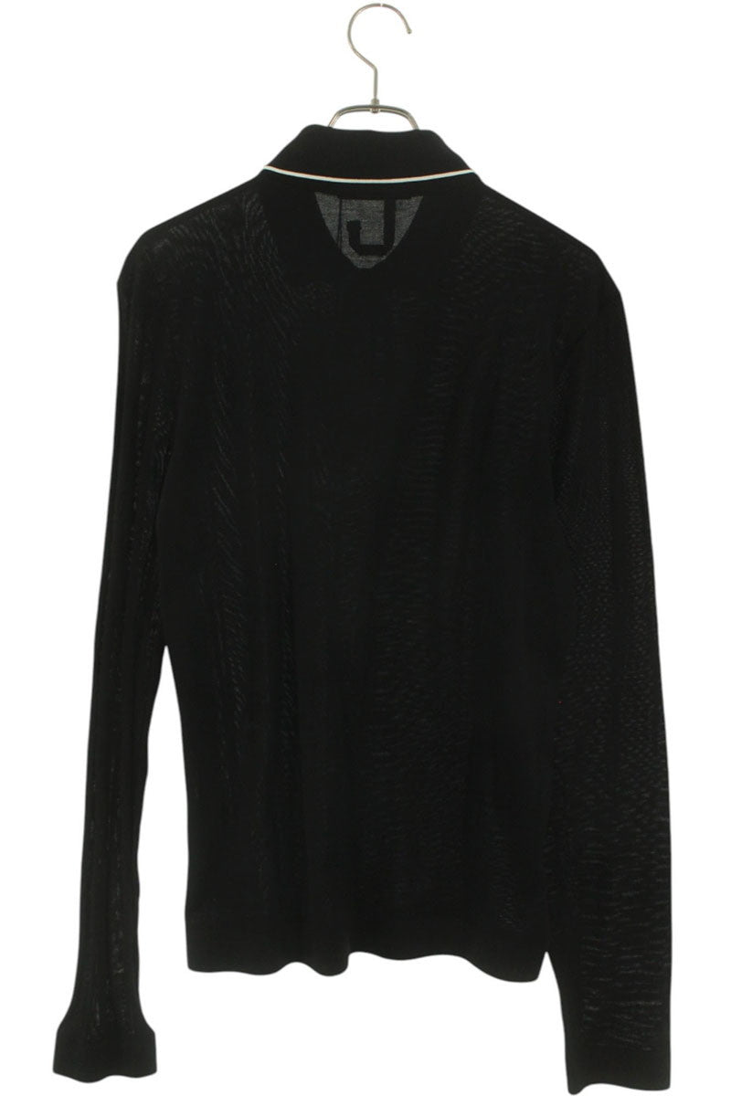 JACQUEMUS Stripe Cotton Polo Long Sleeve Top Black Size XL