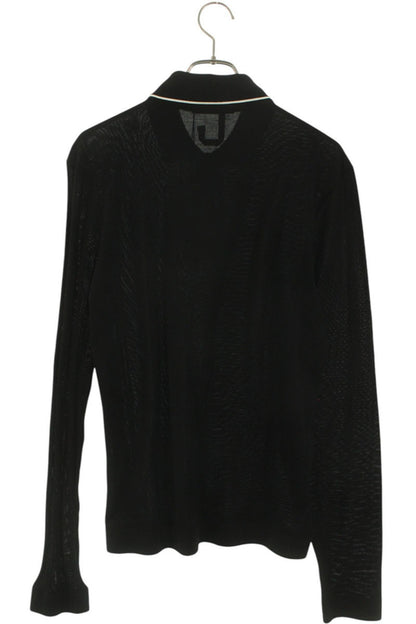 JACQUEMUS Stripe Cotton Polo Long Sleeve Top Black Size XL