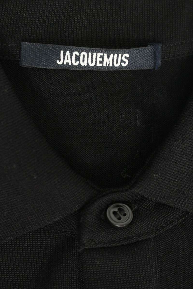 JACQUEMUS Stripe Cotton Polo Long Sleeve Top Black Size XL