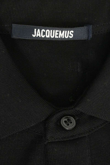 JACQUEMUS Stripe Cotton Polo Long Sleeve Top Black Size XL