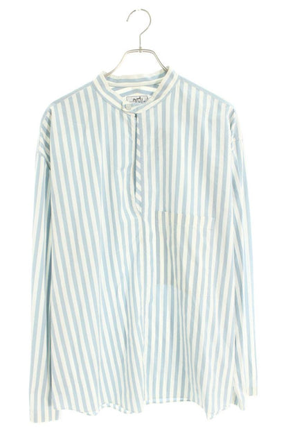 Hermes Collarless Long Sleeve T-Shirt Blue x White Size 41