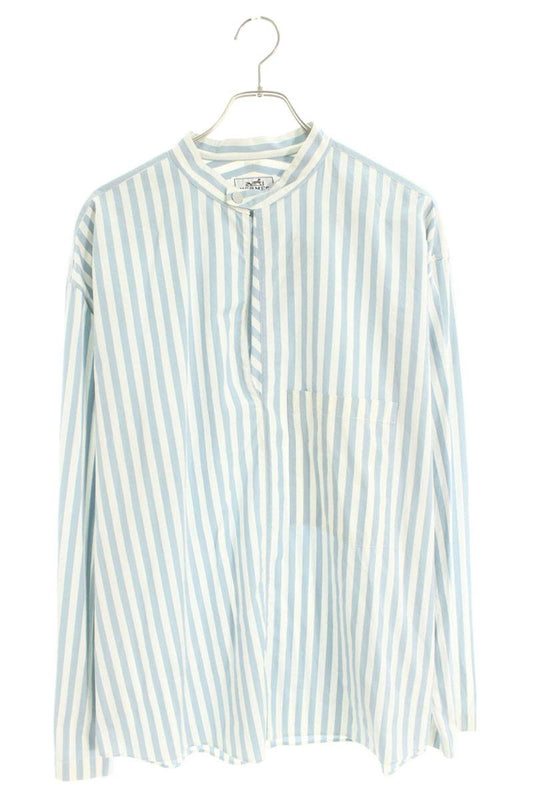 Hermes Collarless Long Sleeve T-Shirt Blue x White Size 41