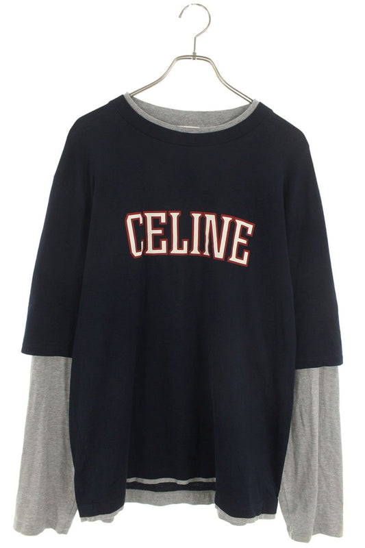 CELINE Layered Loose Cotton Long Sleeve Top Multi Size XL