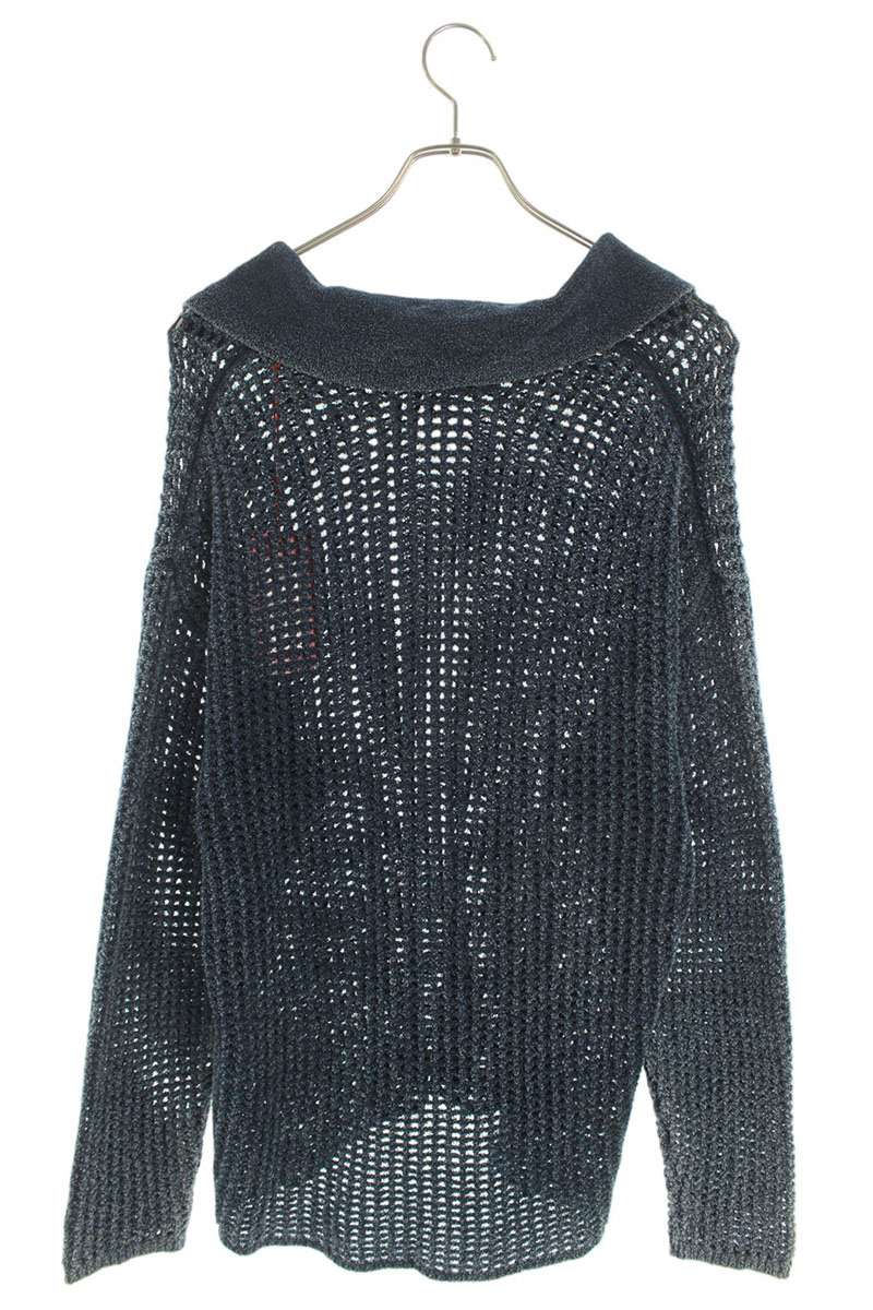 DIESEL Distressed Polo Neck Long Sleeve Top Blue Size L