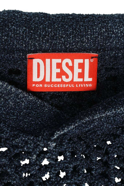 DIESEL Distressed Polo Neck Long Sleeve Top Blue Size L