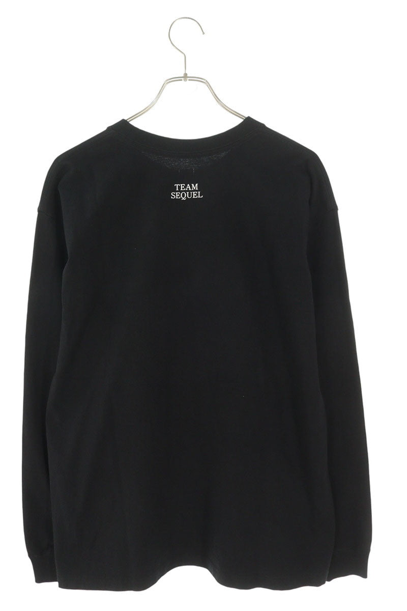 SEQUEL 25AW Black Text Print Cotton Long Sleeve Tee Size L
