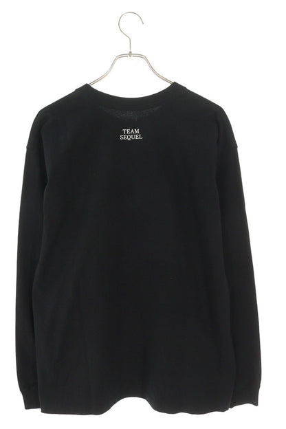 SEQUEL 25AW Black Text Print Cotton Long Sleeve Tee Size L