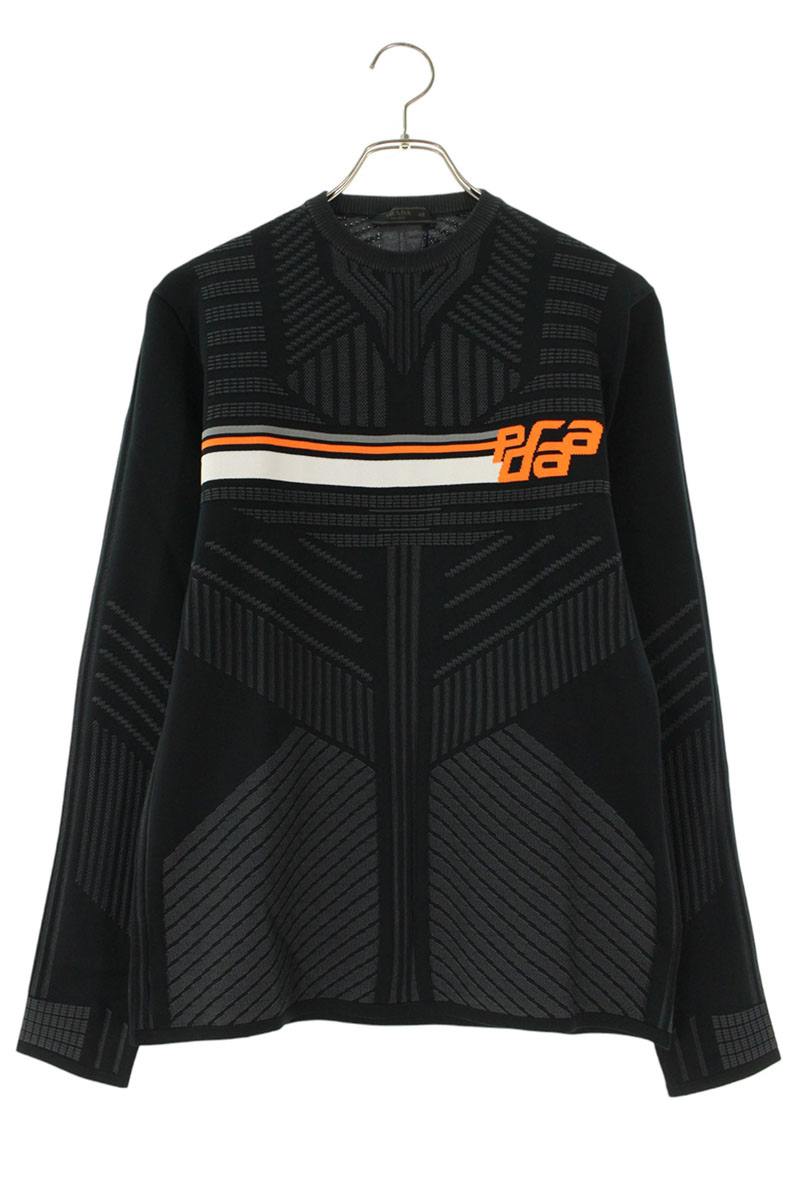 Prada Technical Knit Logo Long Sleeve Top Black Size M