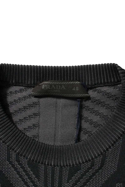 Prada Technical Knit Logo Long Sleeve Top Black Size M