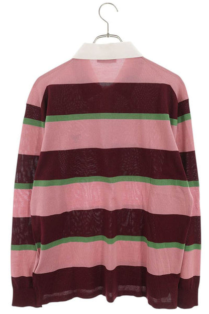 PRADA Striped Silk Blend Polo Long Sleeve Top Size L