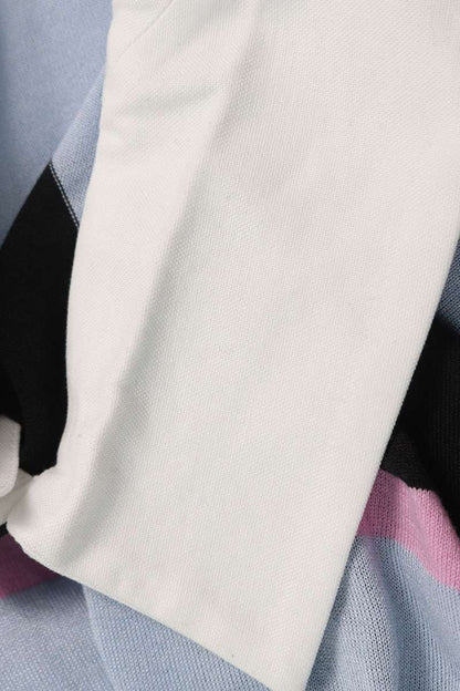 PRADA Border Silk Polo Long Sleeve Top Blue/Pink/White Size M