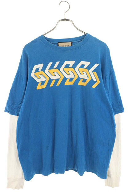 GUCCI 23SS Mirror Logo Layered Cotton Long Sleeve Tee Size M