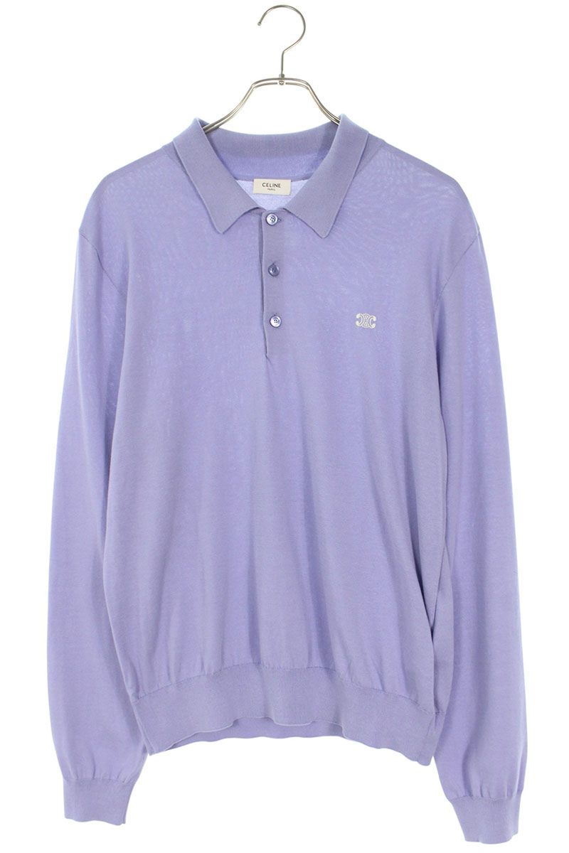 CELINE Triomphe Cotton Polo Long Sleeve Top Size M