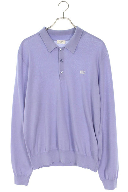 CELINE Triomphe Cotton Polo Long Sleeve Top Size M