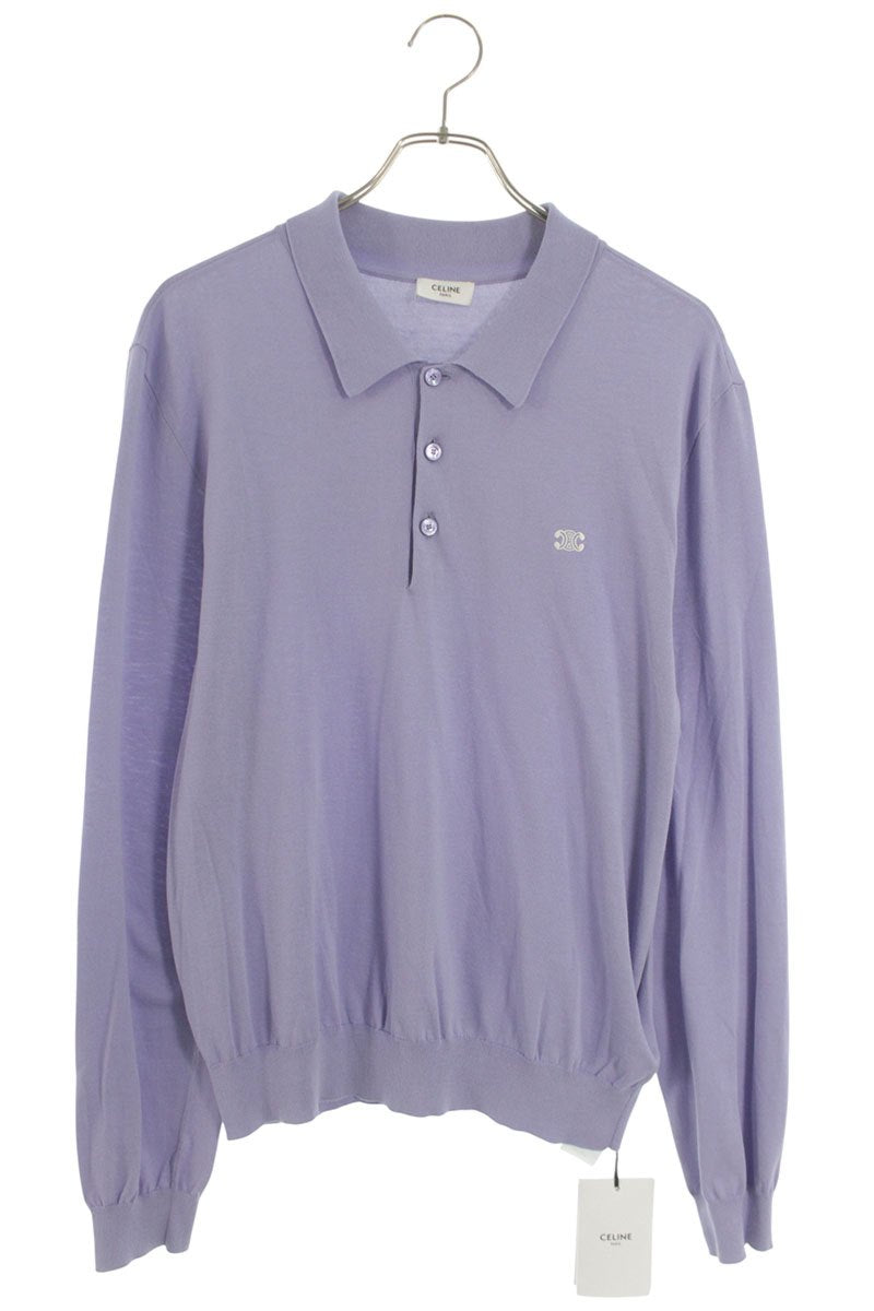 CELINE Triomphe Cotton Polo Long Sleeve Top Size L