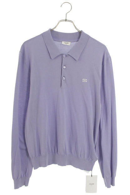 CELINE Triomphe Cotton Polo Long Sleeve Top Size L