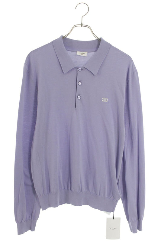 CELINE Triomphe Cotton Polo Long Sleeve Top Size L