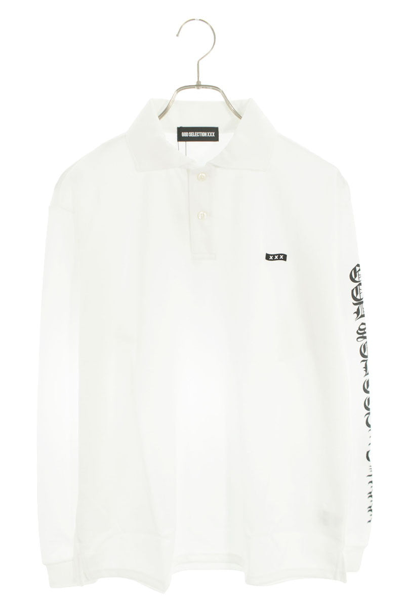 GOD SELECTION XXX Logo Print Polo Long Sleeve T-Shirt White Size M