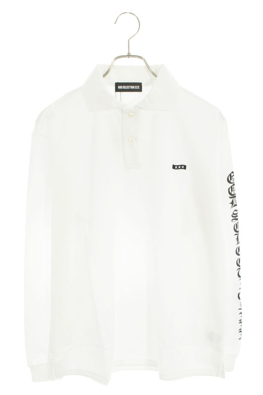 GOD SELECTION XXX Logo Print Polo Long Sleeve T-Shirt White Size M