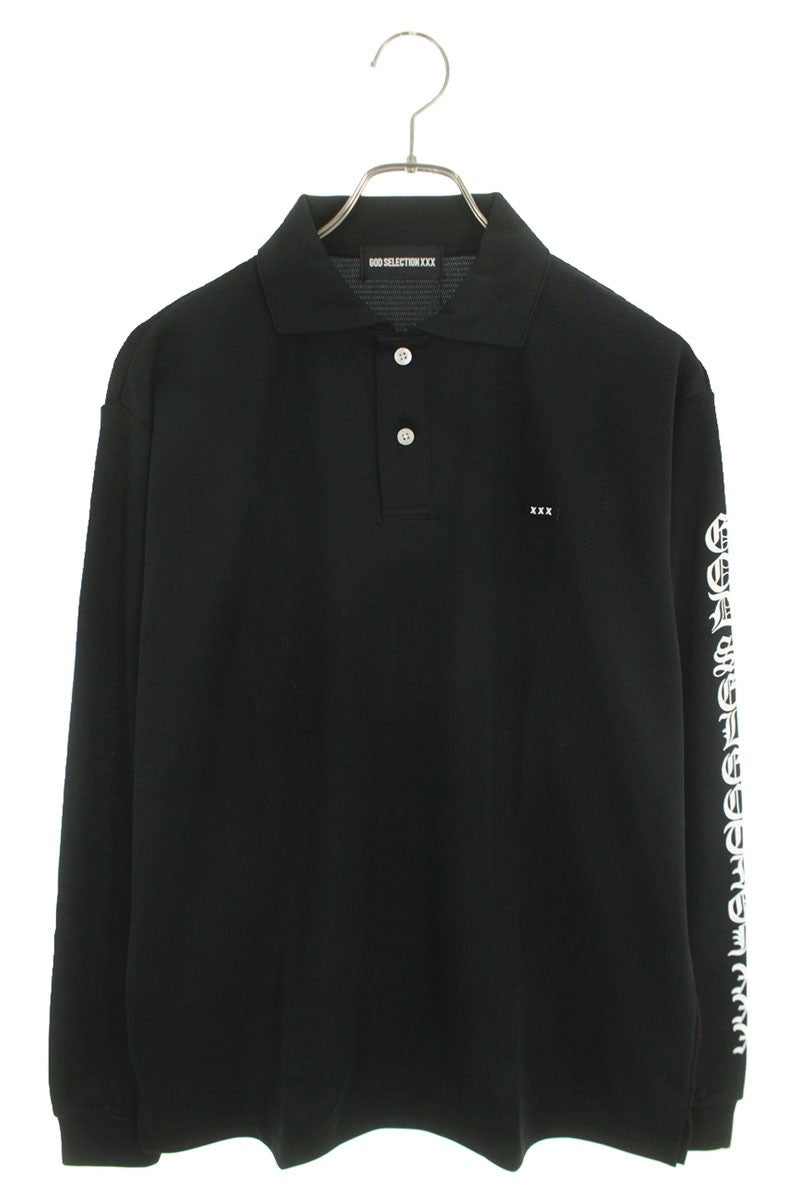 GOD SELECTION XXX Logo Print Polo Long Sleeve T-Shirt Black Size S