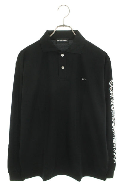 GOD SELECTION XXX Logo Print Polo Long Sleeve T-Shirt Black Size S