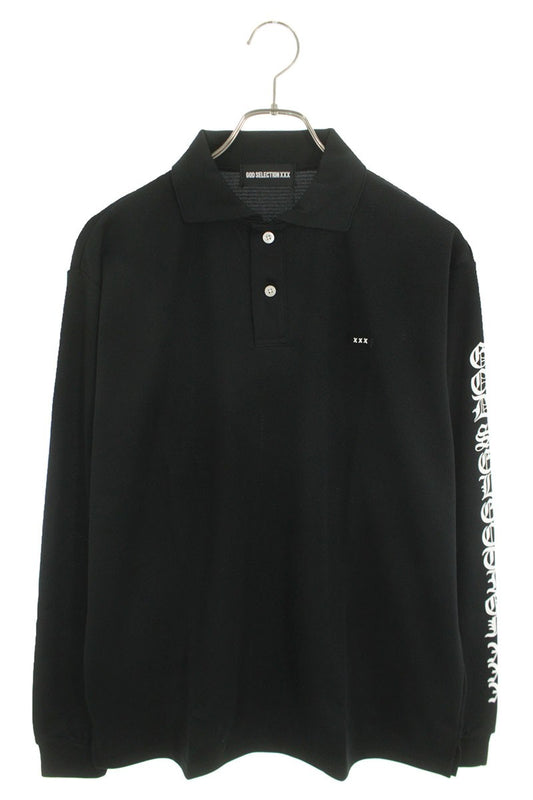 GOD SELECTION XXX Logo Print Polo Long Sleeve T-Shirt Black Size S