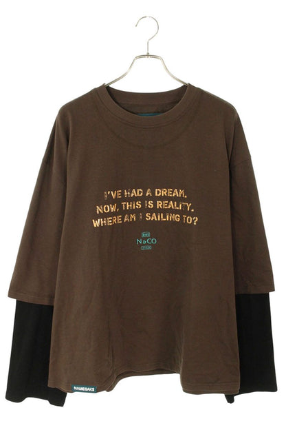NAMESAKE Knit Paneled Long Sleeve T-Shirt Brown/Black Size L