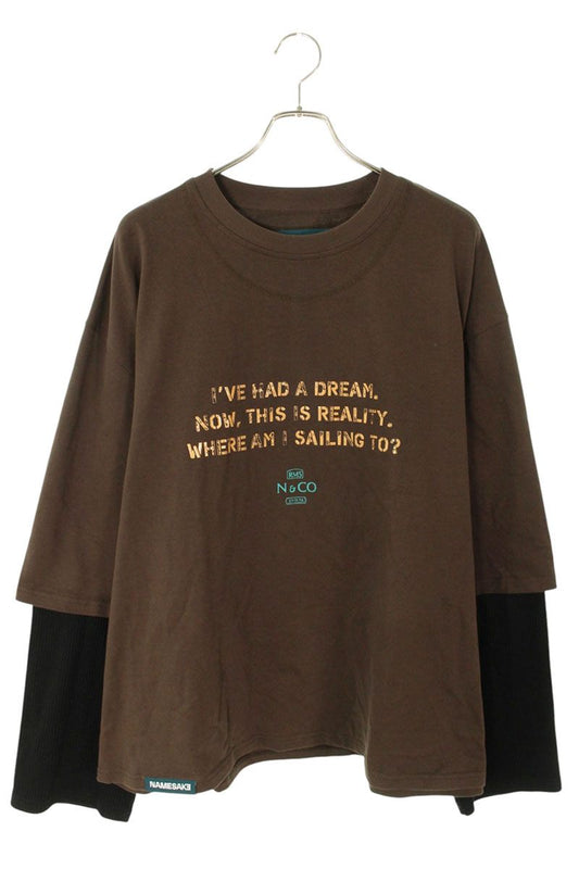 NAMESAKE Knit Paneled Long Sleeve T-Shirt Brown/Black Size L