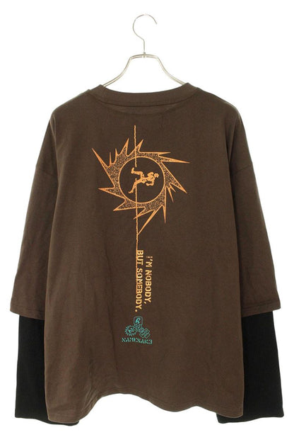 NAMESAKE Knit Paneled Long Sleeve T-Shirt Brown/Black Size L