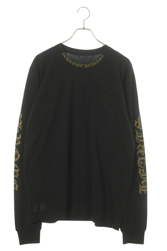 Chrome Hearts Neck Logo Print Long Sleeve Tee Black/Gold Size L