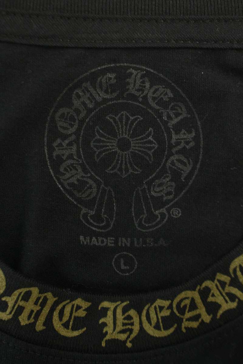 Chrome Hearts Neck Logo Print Long Sleeve Tee Black/Gold Size L