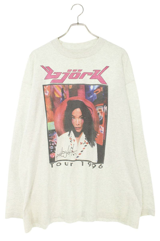 VINTAGE Bjork Print Long Sleeve T-Shirt White/Pink Size XL