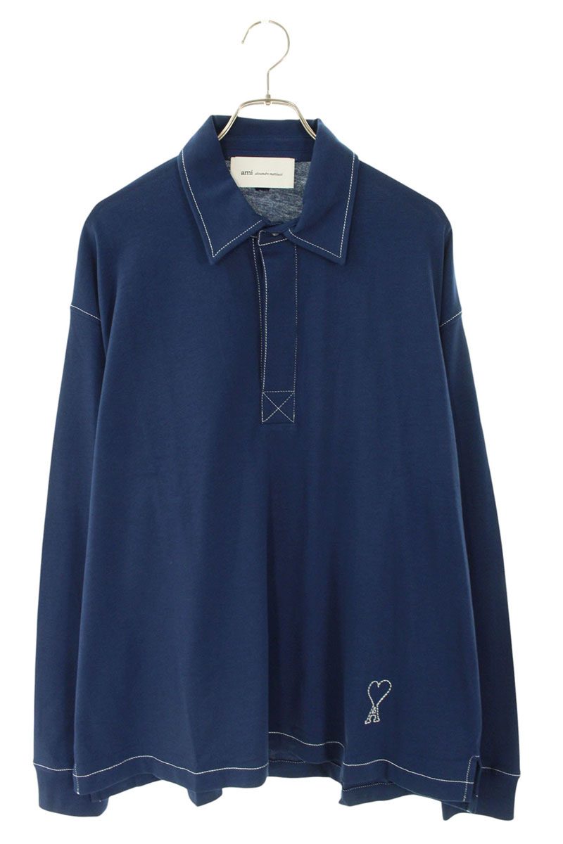 AMI 26SS Embroidered Polo Long Sleeve T-Shirt Blue Size XL