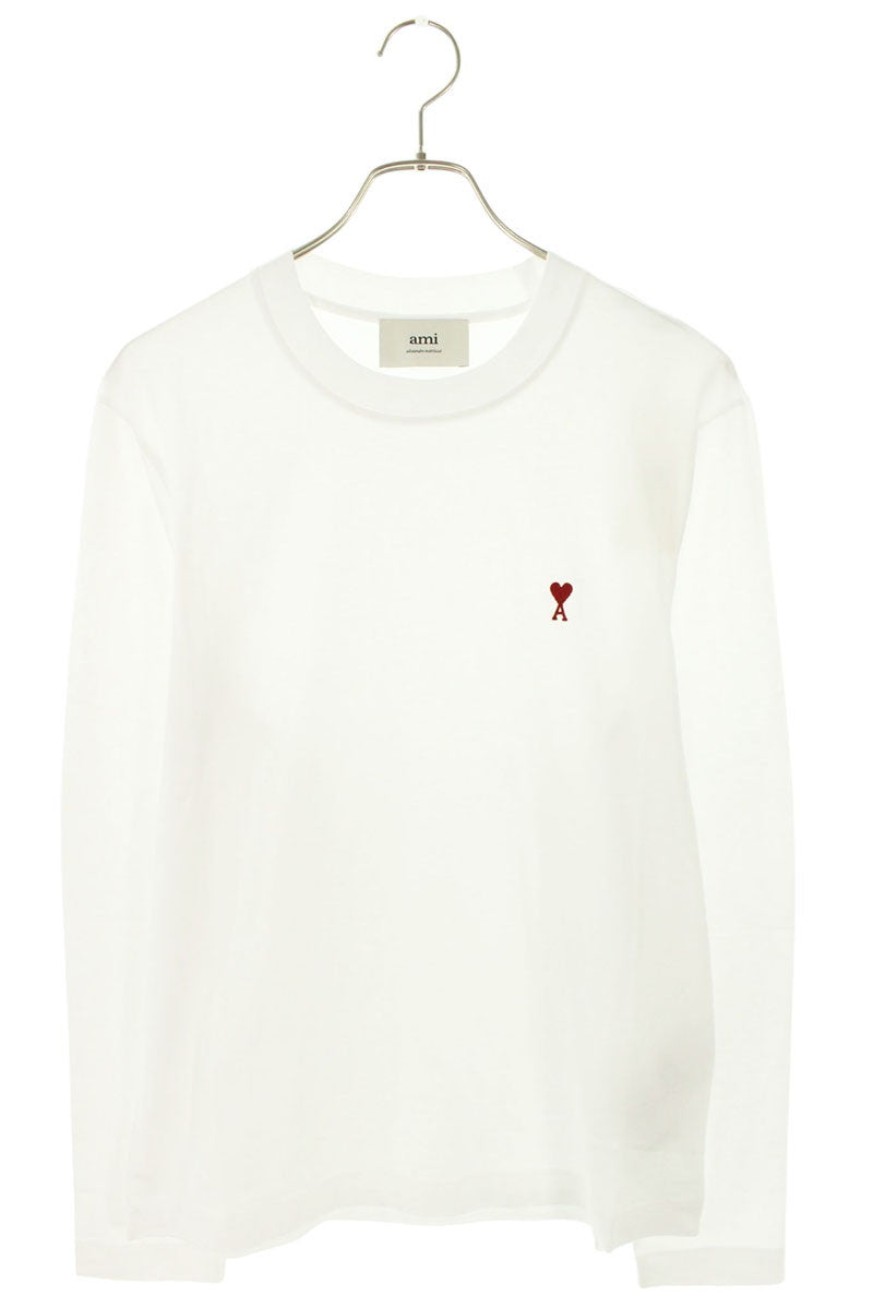 AMI 26SS Embroidered Crewneck Long Sleeve T-Shirt White x Red Size S