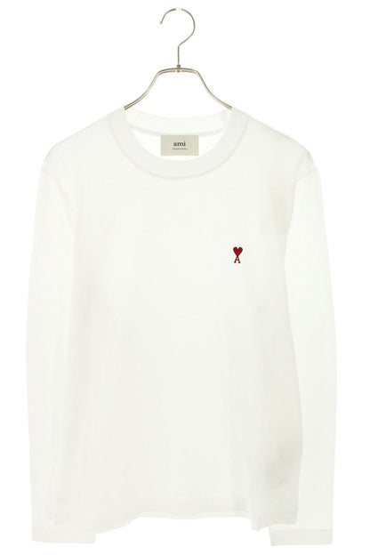 AMI 26SS Embroidered Crewneck Long Sleeve T-Shirt White x Red Size S