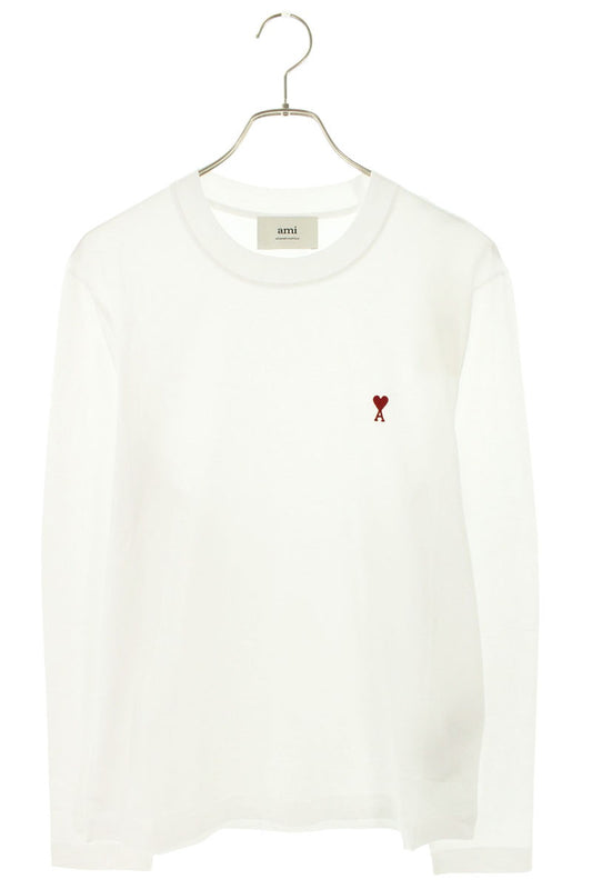 AMI 26SS Embroidered Crewneck Long Sleeve T-Shirt White x Red Size S