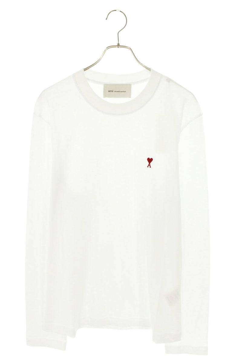 AMI 26SS Embroidered Crewneck Long Sleeve T-Shirt White x Red Size XXL