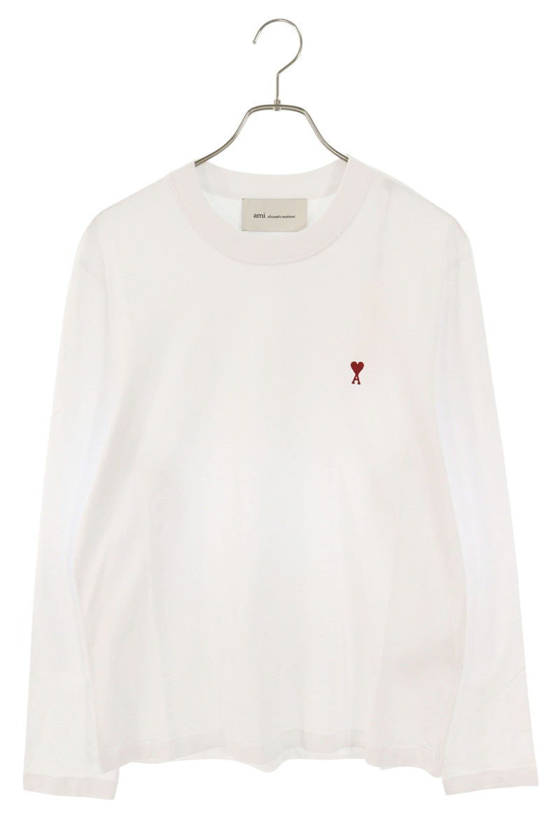 AMI 26SS Embroidered Crewneck Long Sleeve T-Shirt White x Red Size M