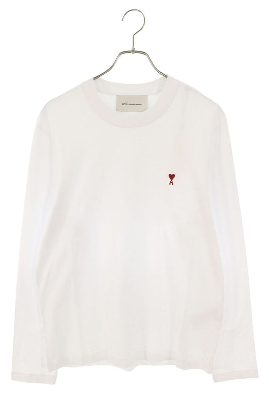 AMI 26SS Embroidered Crewneck Long Sleeve T-Shirt White x Red Size M