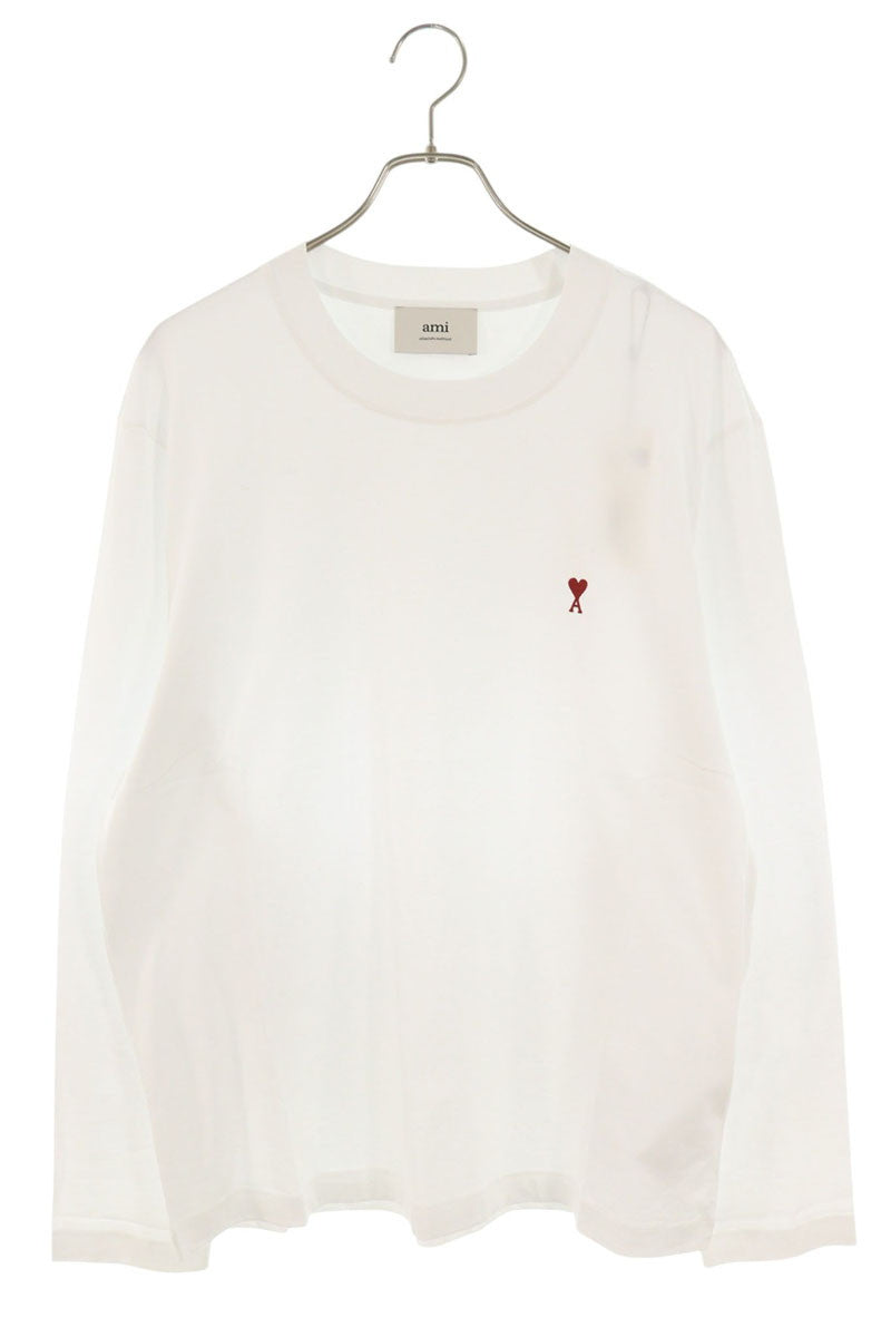 AMI 26SS Embroidered Crewneck Long Sleeve T-Shirt White x Red Size XL