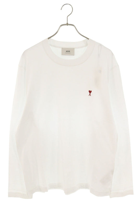 AMI 26SS Embroidered Crewneck Long Sleeve T-Shirt White x Red Size XL