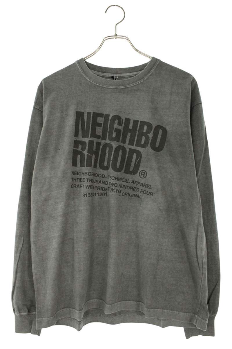 Neighborhood Logo Print Long Sleeve T-Shirt Gray Size M